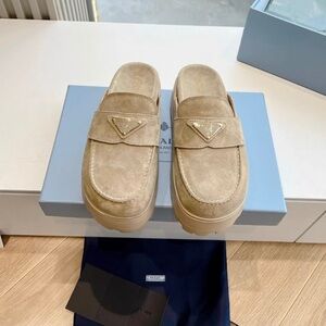 Prada Beige Suede Platform Mule Clogs